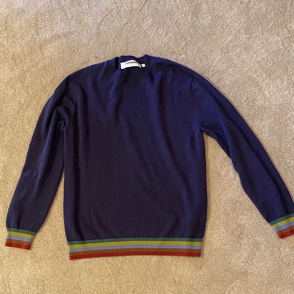 Navy Sweater with Colorful Trim
